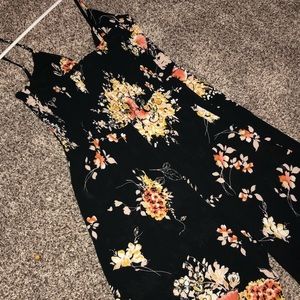 Black floral print wide leg jumpsuit - small